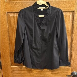 Coldwater Creek No Iron Cotton Black V-Neck Blouse XL 16